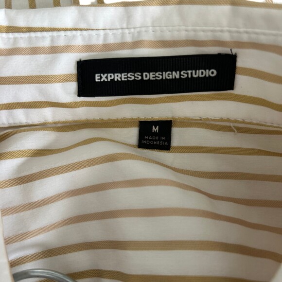 Express Button Down Long Sleeve Gold Striped V-Neck Blouse Women’s Size M - Picture 3 of 9
